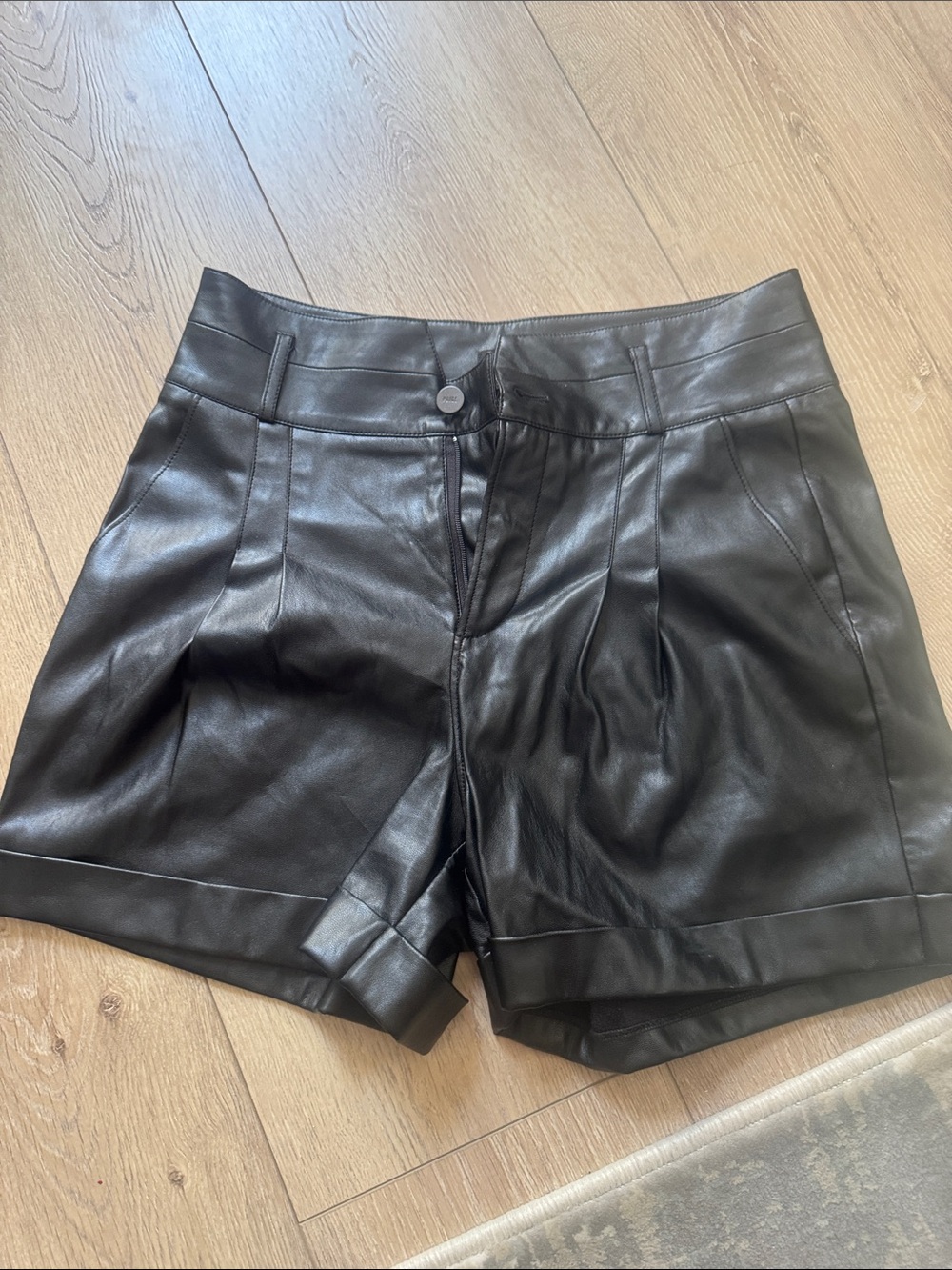 Black Faux Leather High-Waist Women's Shorts